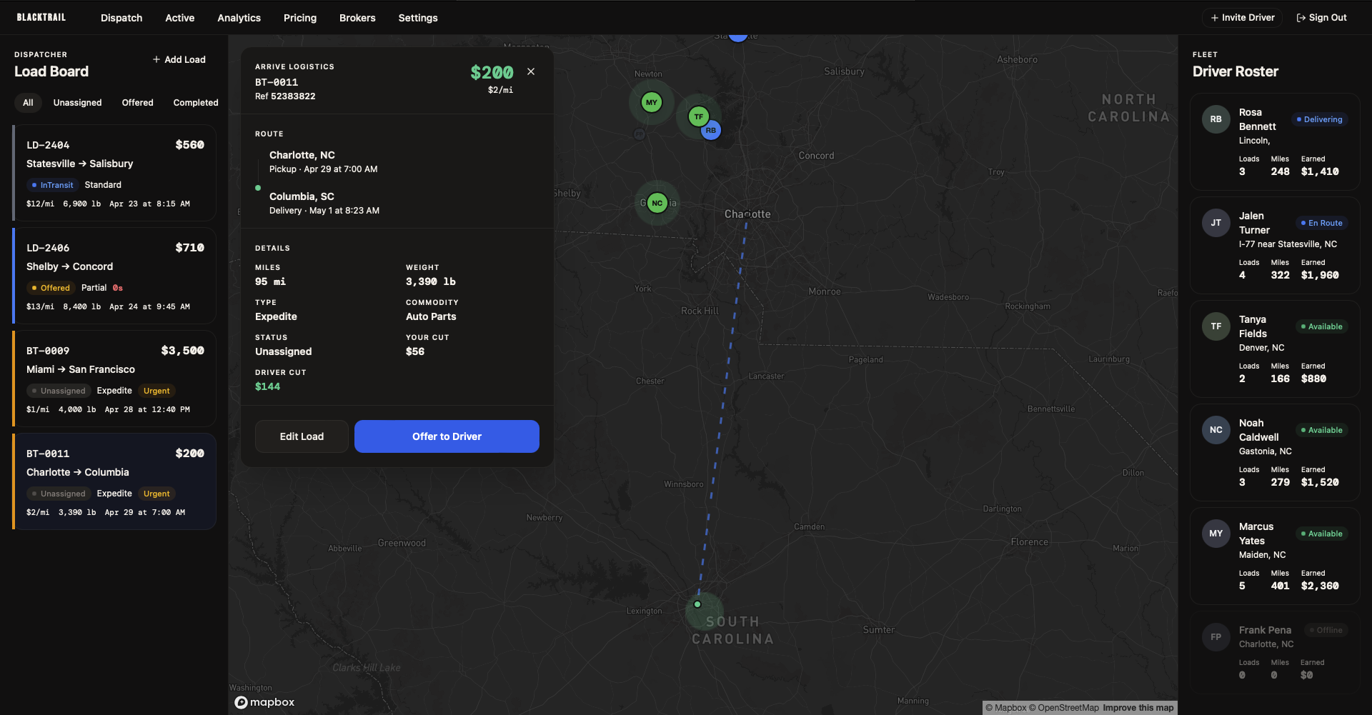 BlackTrail Solutions dispatch command center screenshot